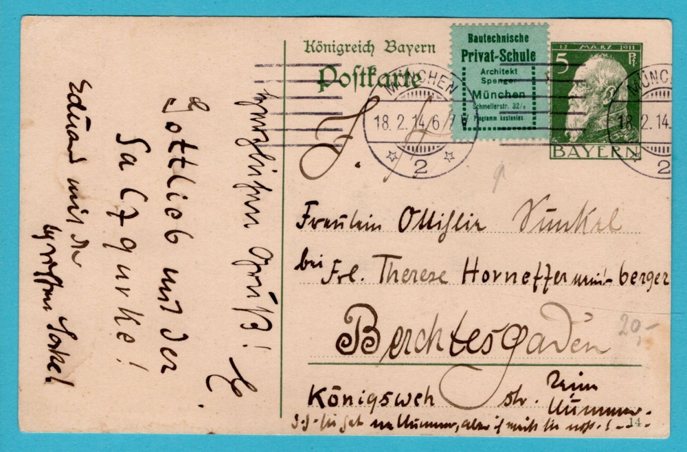 GERMANY Bavaria postal card with Architect label 1914 München