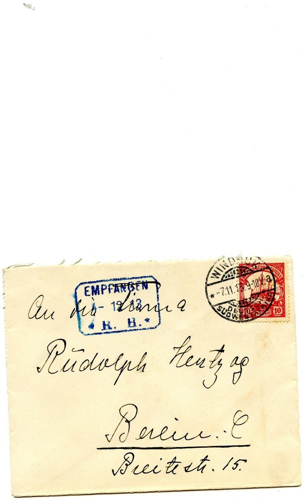 GSWA [X] Mi 26b 10PF CARMINE 04DEC13 WINDHUKa-GERMANY, BOXED RECEIPT STAMP $200