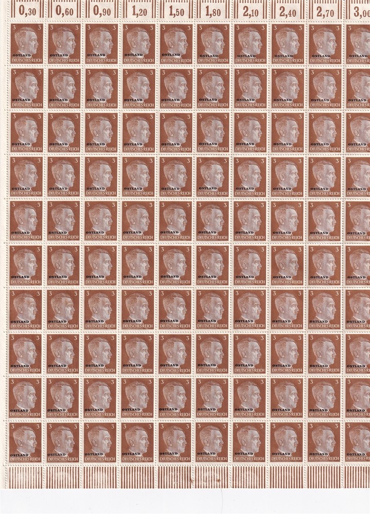 Stamp Germany Ostland Mi 02 Sheet 1941 WWII AH Hitler Occupation Overprint MNG