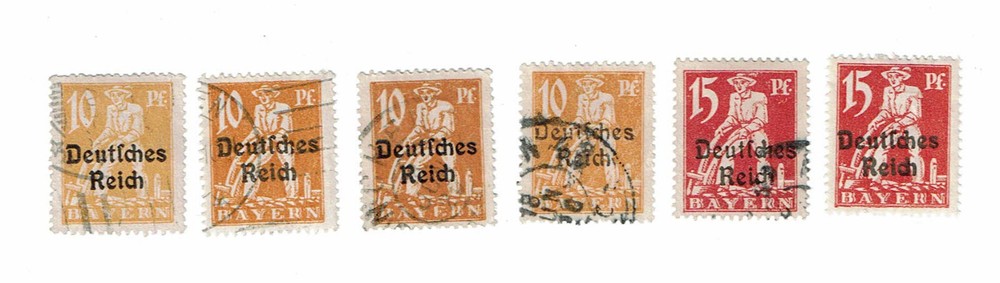 GERMANY Stamps Bavaria 10pf 15pf Overprint Deutfches Reich Used 1920