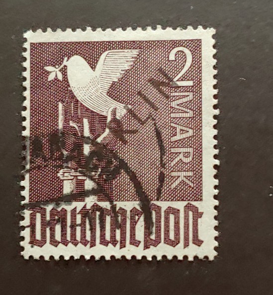 1949 BERLIN BLACK SURCHARGE 2 MARK VF USED GERMANY DEUTSCHLAND
