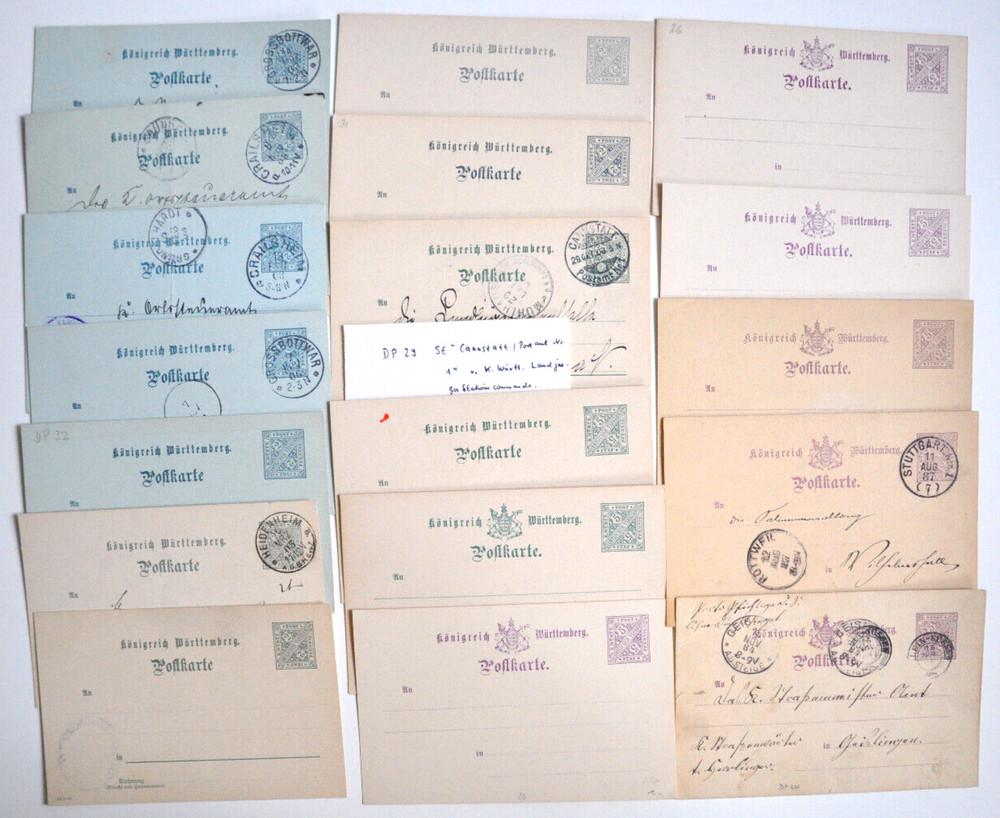 Württemberg Collection 18 Complete Items GSK Ex. Mi.No. DP 24 – 32, 1883 – 1893