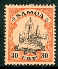 GANDALF – Germany 1910 Samoa 30pf OP Yacht Scott #62 Mint Y168