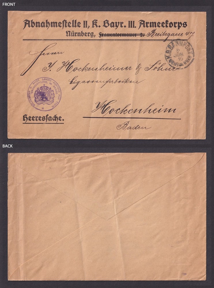 GERMANY 1915, Fieldpost cover Bahnpost, Red Cross Prison Unit, WWI