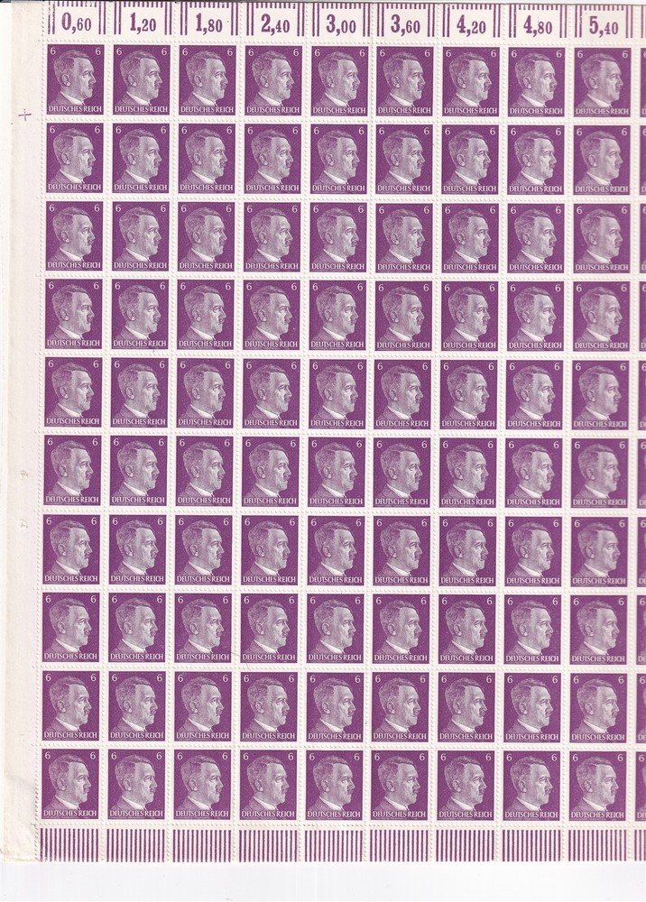 Stamp Germany 6 PF Adolf Hitler Sheet 1941 WWII 3rd Reich German MH On Paper
