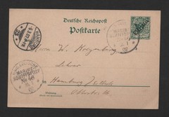 GERMANY CHINA 1902 POSTAL CARD IMPRINTED 5PF. OVERPRINTED CHINA POSTED ABOARD