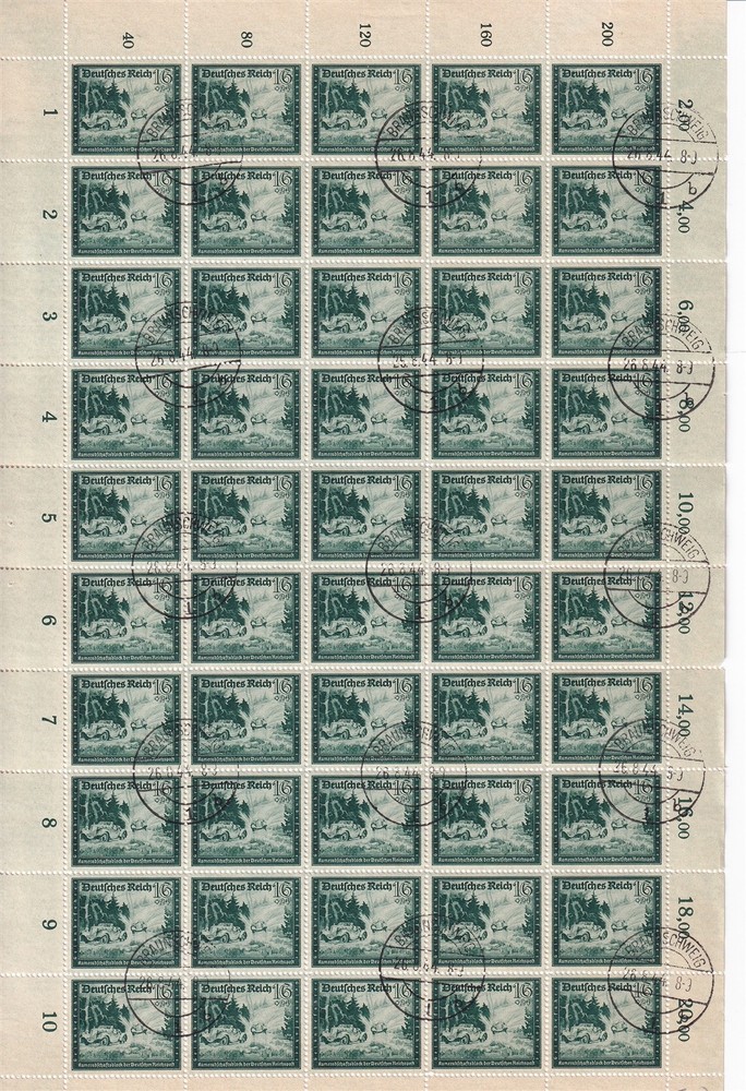 Stamp Germany Mi 891 Sheet 1944 WWII Reich Gilder Post Office CTO