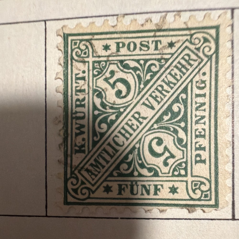 Wurttemberg Germany Coat of Arms 5 PF Green Mint Hinged Postage Uncertified