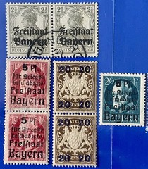 Antique German Bayern Pairs Mint Early 1900s OVPT Stamps