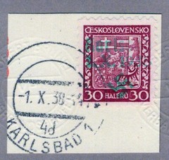 GERMANY OCC SUDETENLAND KARLSBAD MICHEL 5 FIRST DAY PERFECT USED CERT BRUNEL