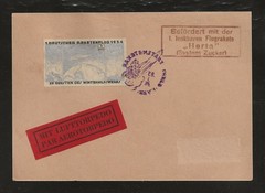 1934 GERMANY rocket mail souvenir card, 3-mark imperf stamp, EZ 6A3