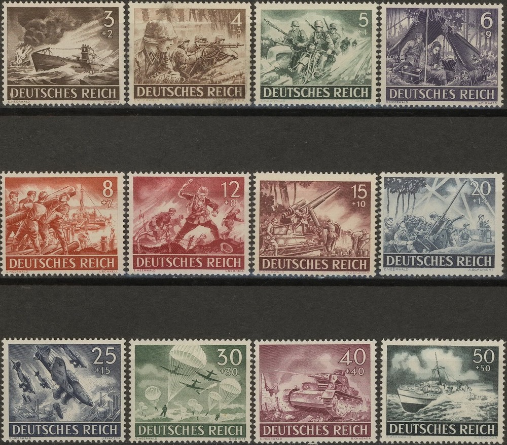 Stamp Germany Mi 831-42 Sc B218-29 1943 WWII 3rd Reich Wehrmacht MH