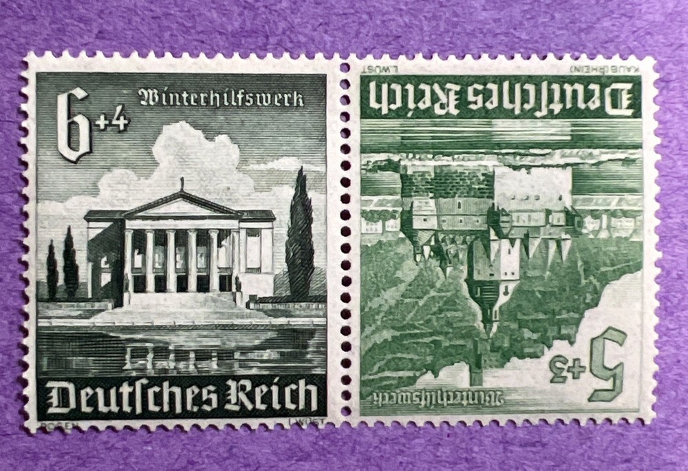 Germany 1940 – MNH Scott B179, 180. Se Tenant Pair. Kaub Castle, Poznan Theatre.