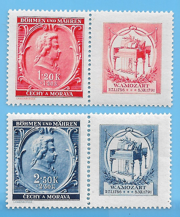 Germany WW2 Third Reich B&M 1941 Mozart Stamp Set MNH WW2 Era #3