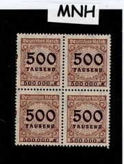 MNH stamp block 500K Mark Sc #280 Weimar German Republic 1923 From mint sheet