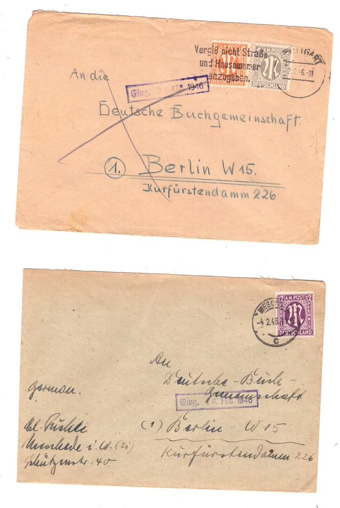 Germany 2 large cover post war covers