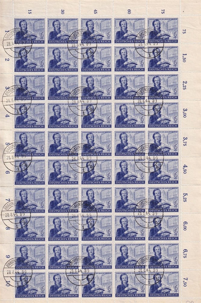 Stamp Germany Mi 888 Sheet 1944 WWII Reich Gilder Post Office CTO