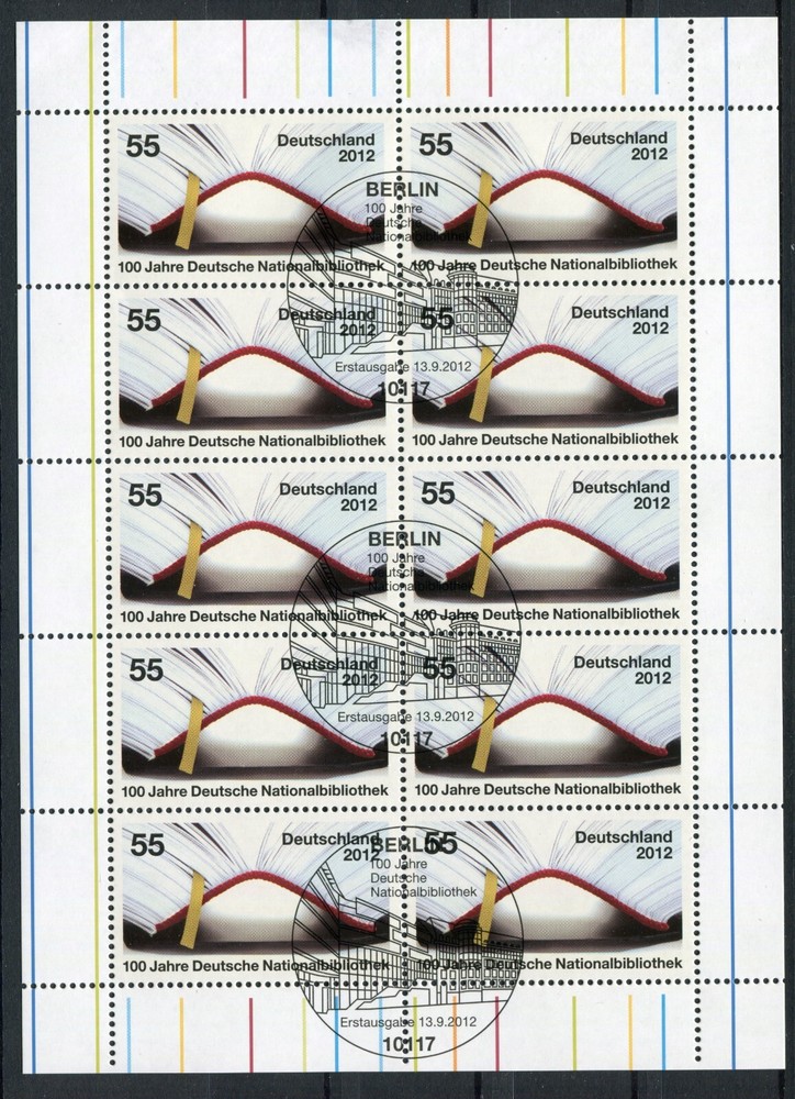 10x Bundle No. 2956 Stamped ESST Bibiothek Germany 2012 Miniature Sheet Pairs