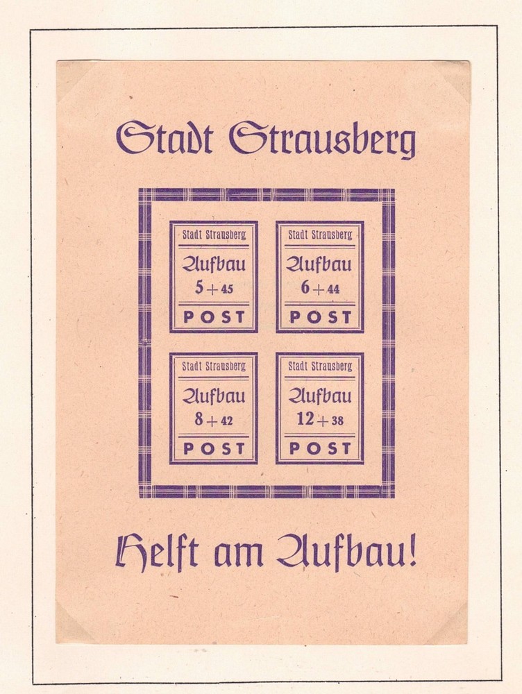 Stadt Strausberg – 1946 Mi. Block 1, Reconstruction Souvenir Sheet, Type II MNH