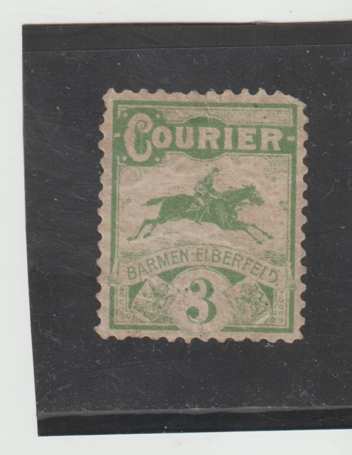 Germany Courier MH Iocal Private Post 1896 Wuppertal 3pf Green Horse Michel 4tea