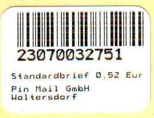 Pin Mail, Woltersdorf: Notmarke vom 10.11.2008 to 0.52 EUR, mint