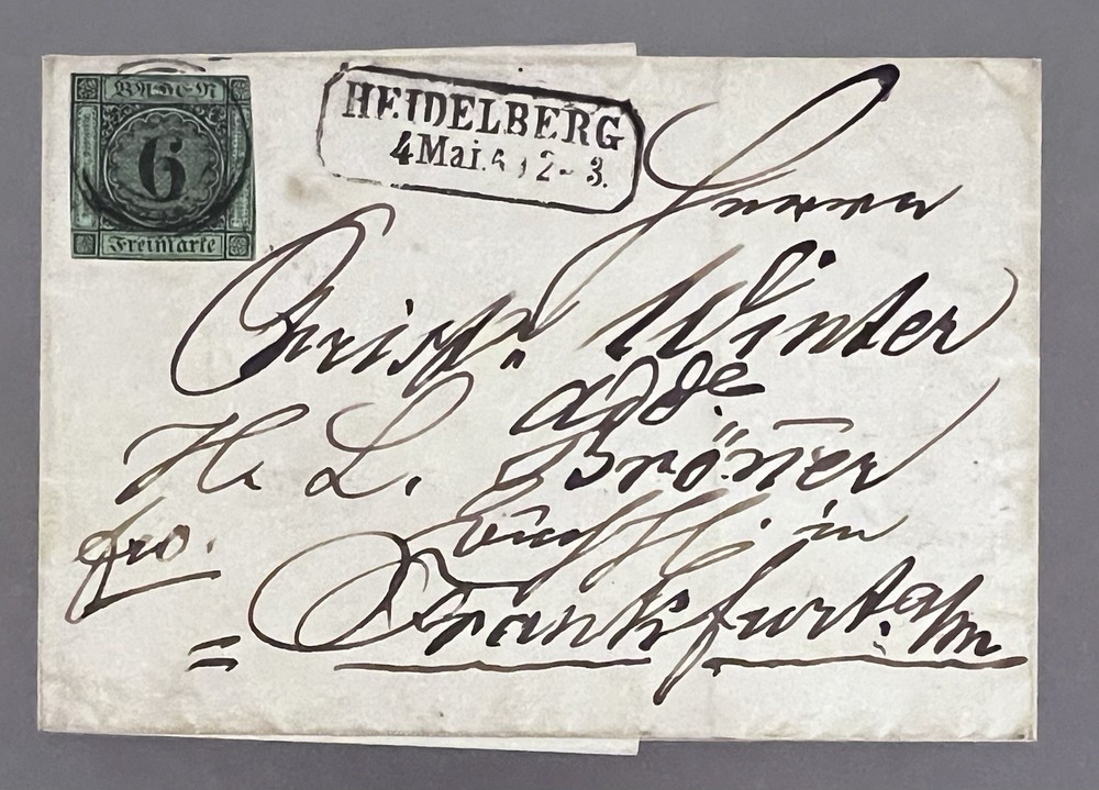 1853 German States Cover, Heidelberg, Baden, Scott’s # 3a