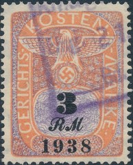 Stamp Germany Poland Revenue WWII Court Document Fee 1938 3 RM Used