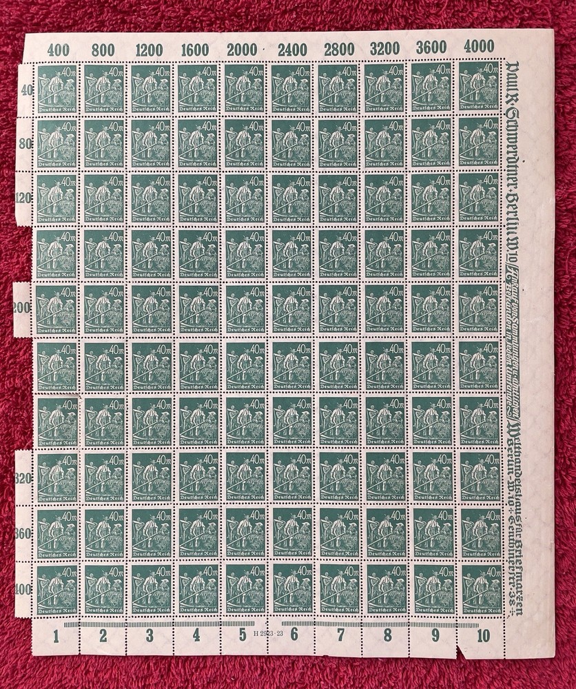 Germany #227, 40mark Early Hyperinflation Mint sheet/100 (R12-107/2)