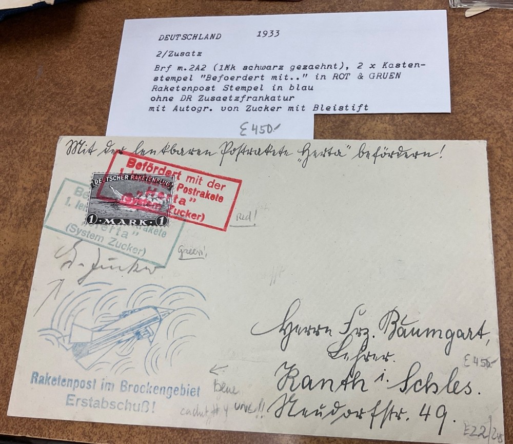 Germany 1933 ZUCKER signed Rocket Mail cover, EZ2 August 1933.