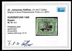 BELGIAN MILITARY POST EUPEN 1920 9C used FLAWLESS OPINION HOFFNER BPP(N3095