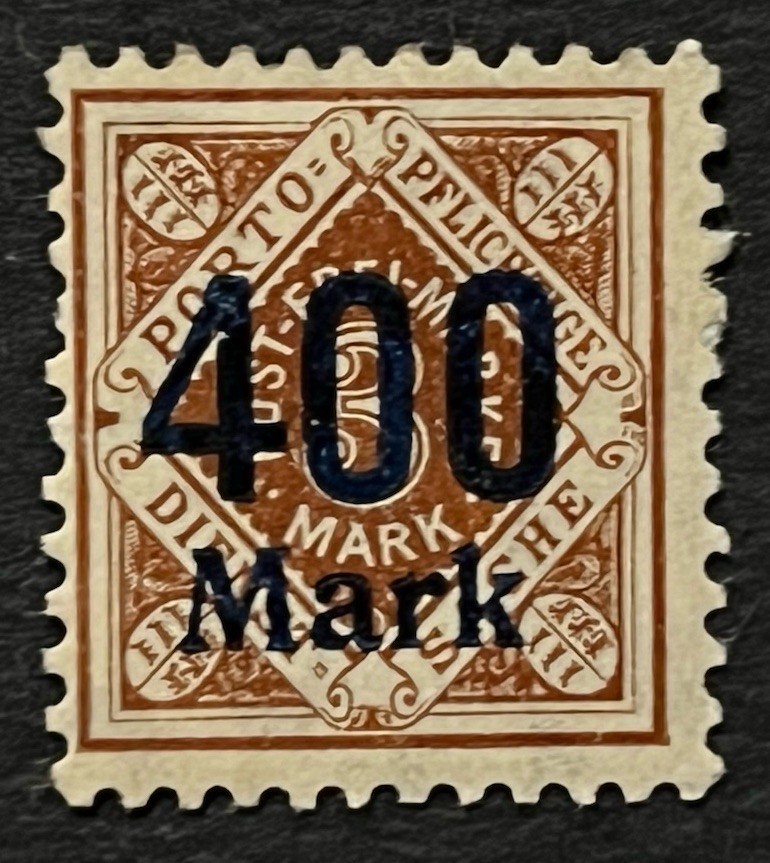 Travelstamps: 1923 WURTTEMBERG Stamps Sc# O75, 400 Mark Blue Official Overprint
