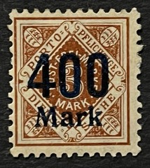 Travelstamps: 1923 WURTTEMBERG Stamps Sc# O75, 400 Mark Blue Official Overprint