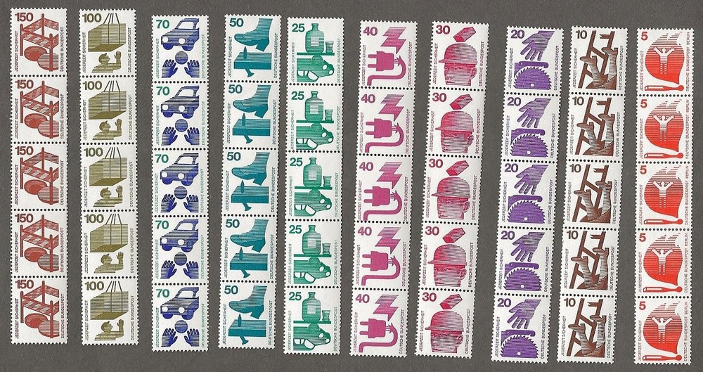 Germany 1074-1085 mint nh coils strips of 5 ,counting numbers on the back [214