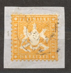 Wuerttemberg, 1863 the 18 KR, orange, used, exp. BPP, see description