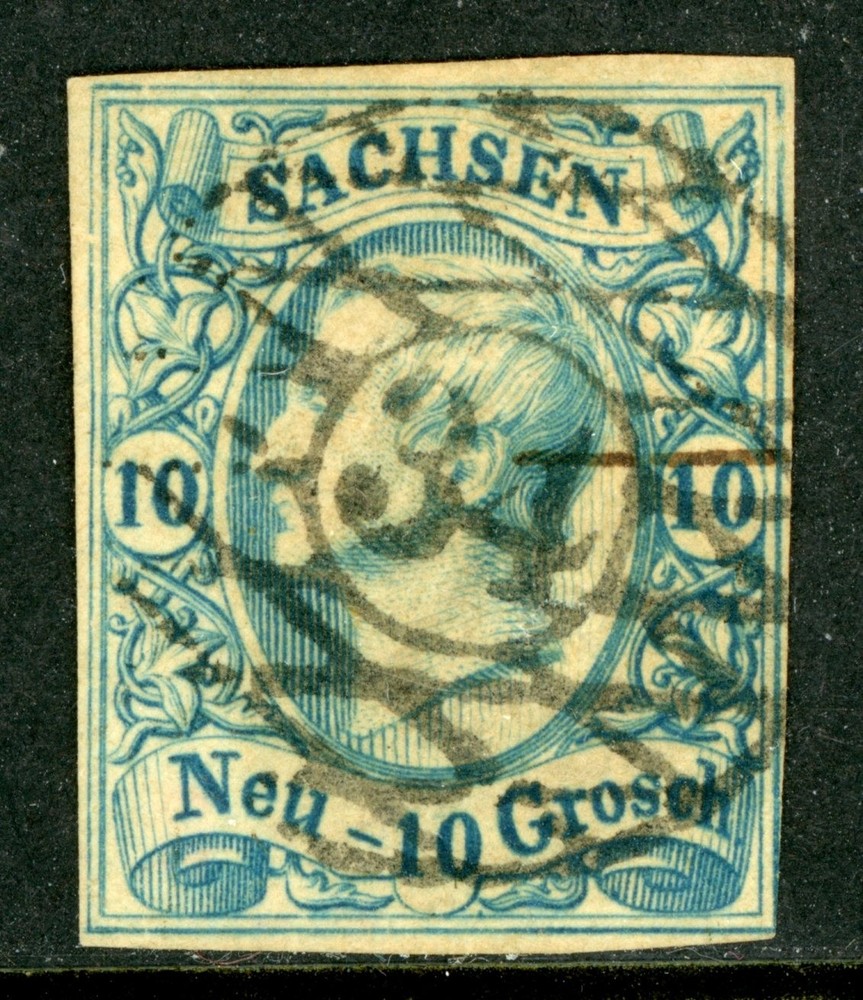 Germany States 1859 Sachsen Soxony 10 ngr Black/Milky Blue Scott #14 VFU K906