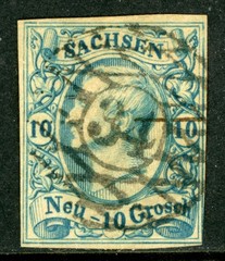 Germany States 1859 Sachsen Soxony 10 ngr Black/Milky Blue Scott #14 VFU K906