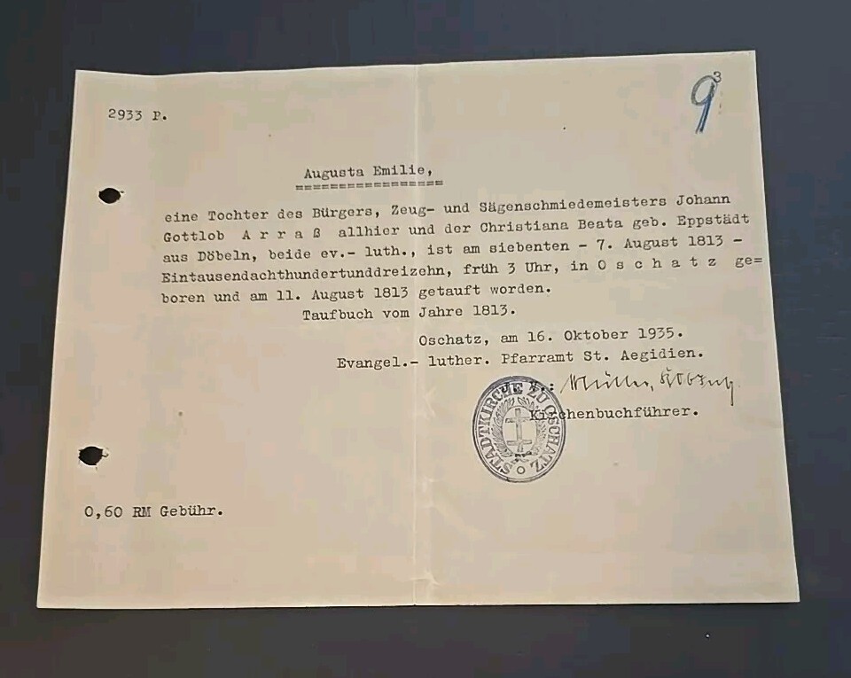 WW2 WWII German Third Reich Religious Baptism Document Birth Certificate 1935