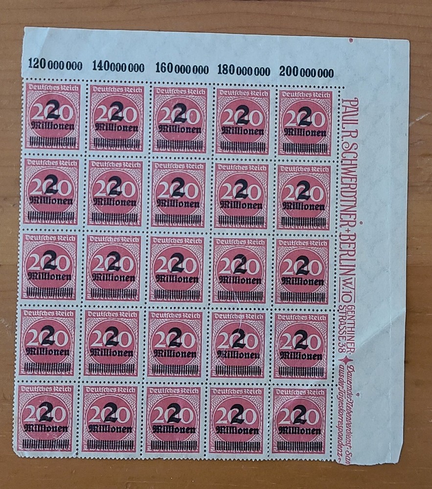 Germany Scott #269 MNG Upper Right Corner Partial Sheet of 25 MNH