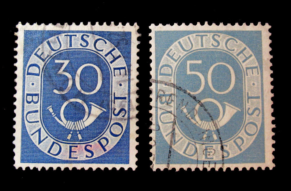 Germany Stamps Sc 679 681 Numeral and Post Horn 1951 30 50 Pfennig Set of 2 Used