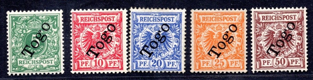 GERMANY-TOGO 1897 OVERPRINTED ON GERMAN STAMPS SCOTT #2-6 MINT NEVER HINGED