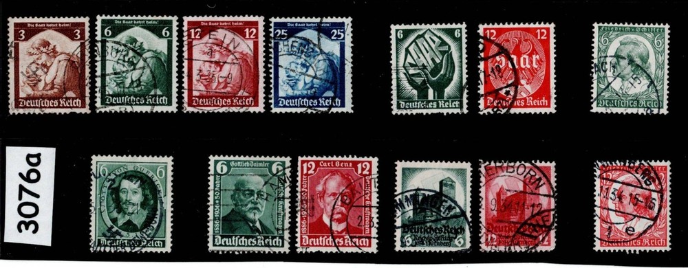 Stamp sets 1934 – 1936 Third Reich era Germany 13 different stamps #3076a