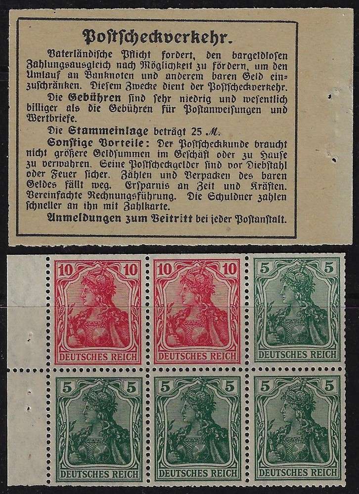 GERMANY 1906 FIRST BOOKLET PANE OF GERMANY Sc 82g NH SUPERB CONDITION