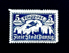 DANZIG Stamp – 1923 Airplane over Skyline 5 Mark Sn C15 Air Mail MHR r15