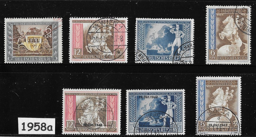 Stamp set with overprints B209-215 1942 Postal Congress Vienna Austria #1958a