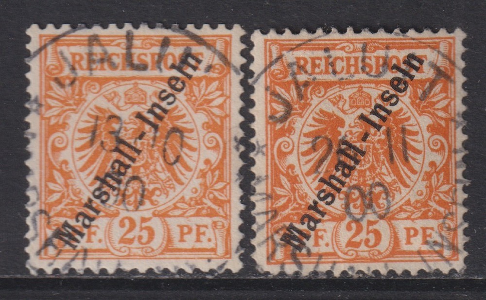 German Marshall Islands 1897 MI 11a+11b Shades CANC VF / CAT VALUE $140
