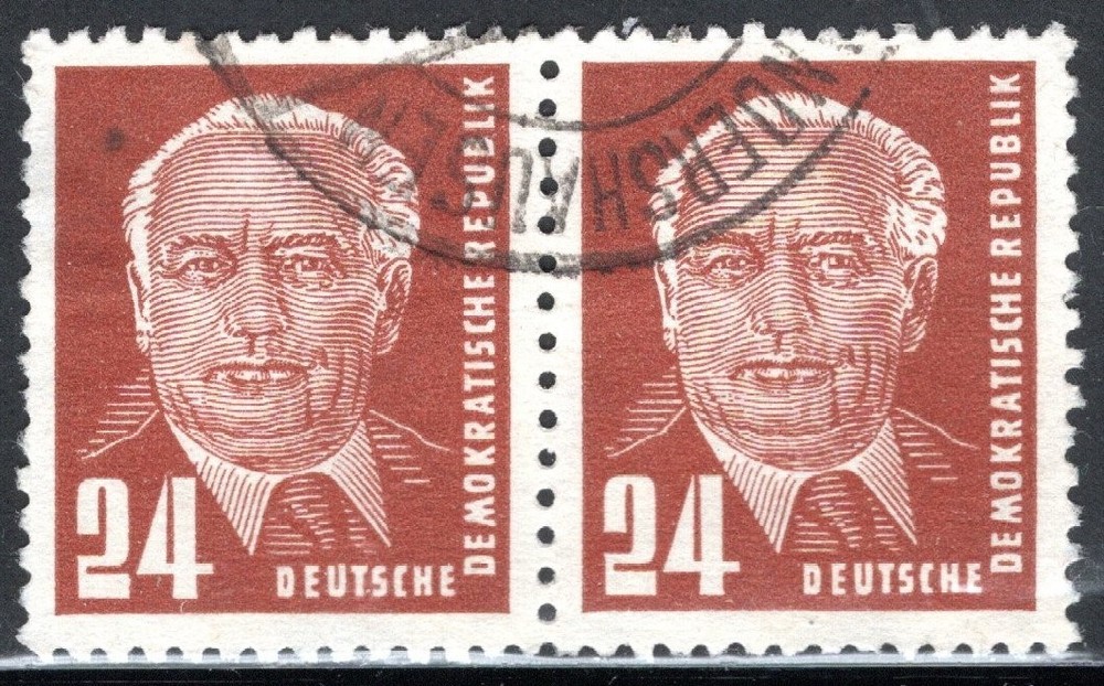 German DDR Stamp Scott #55, 24pf, Wilhelm Pieck, Pair, Used, SCV$1.90