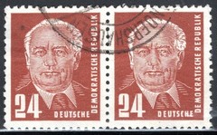German DDR Stamp Scott #55, 24pf, Wilhelm Pieck, Pair, Used, SCV$1.90