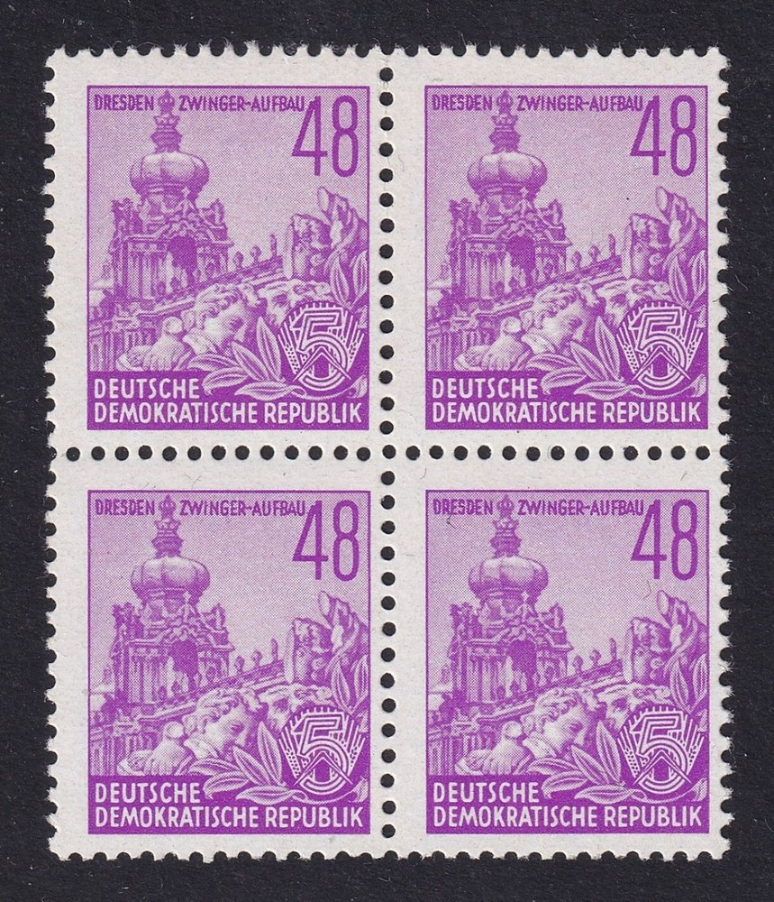 EAST GERMANY 1953 Five Year Plan 48pf block of 4 SG E134 MNH/** (CV £80+)