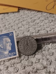 1942 German penny ~ 1 Pfenning ~ km#97 , WW2 Germany ~ + blue Stamp