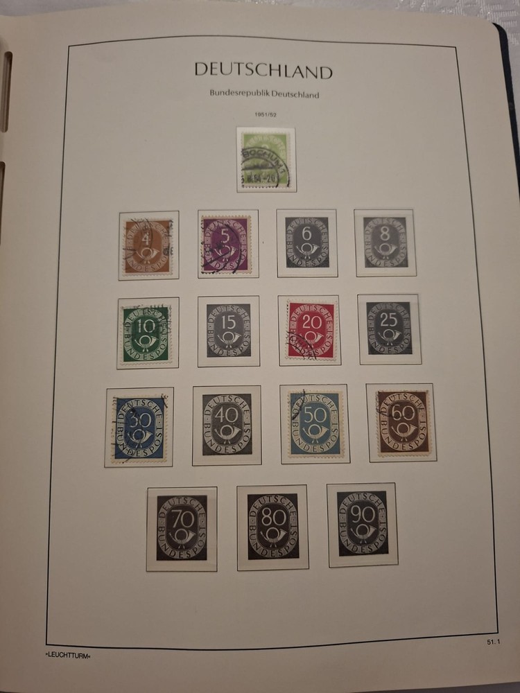 BRD Sammlung 1951-1963 in Leuchtturm-Vordruckalbum – Posthorn-Satz, Heuss, Europ